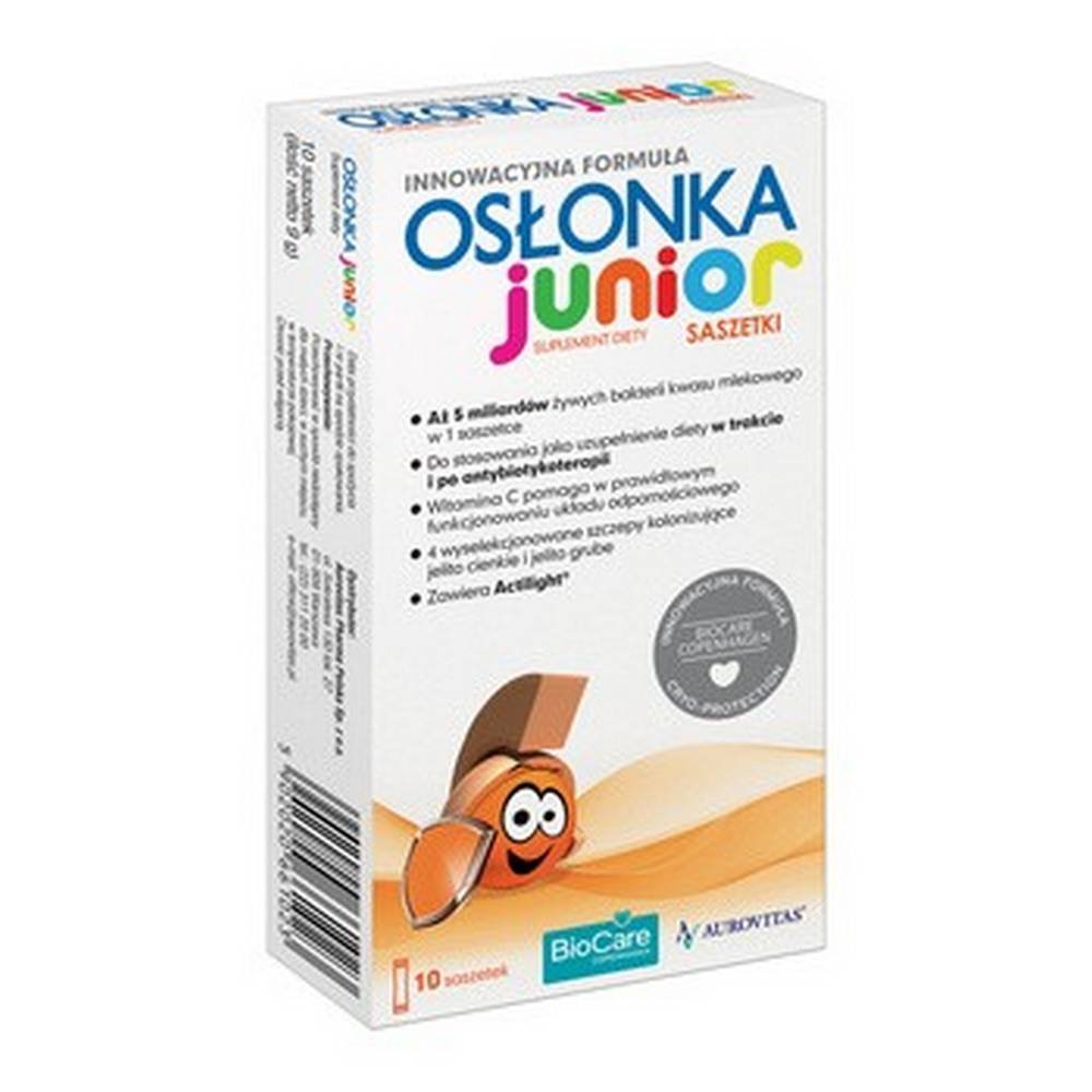 junior casing 1g x 10 sachets aurovitas pharma Junior casing is a natural synbiotic intended for children over 3 years of age. Supplementation of Osłonka Junior ingredients is recommended during and after antibiotic therapy.