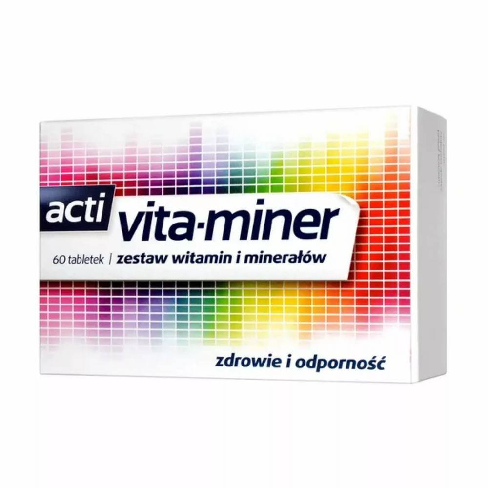 acti vita miner drazetki 60 szt Vita-miner est un complément alimentaire contenant une composition de vitamines, de minéraux et de lutéine.