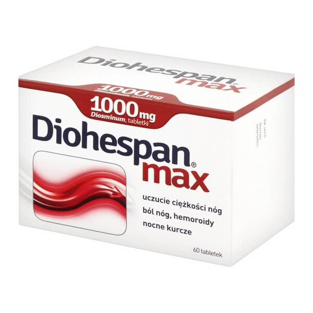 diohespan max 1000mg 60 tabl Diogespan max is a medicine in tablet form that increases the tone of venous vessels and has a protective effect on the vessels.