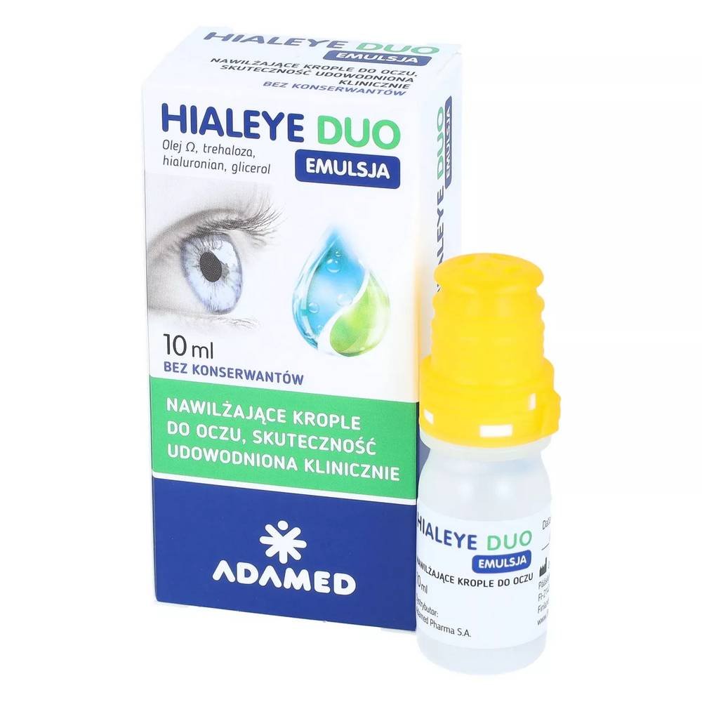 hialeye duo emulsja krople do oczu 10 ml HIAL EYE DUO EMULSION – это увлажняющие капли для глаз в инновационной форме липидной микроэмульсии.
