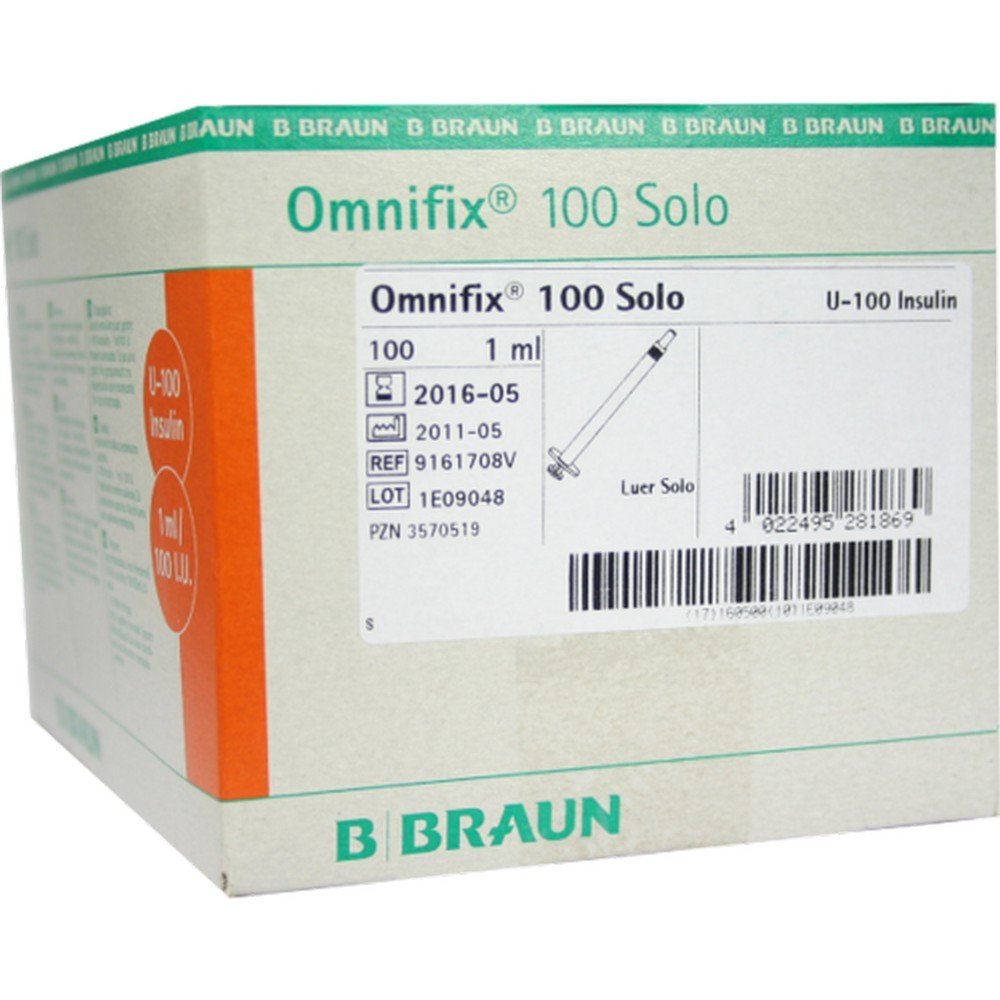 omnifix insulinspr1 ml fu100 100 pcs Seringue à insuline Omnifix® 100 pour 100 U-insuline (100 iU/Ml)- sans latex- sans canule- volume de remplissage 1 ml